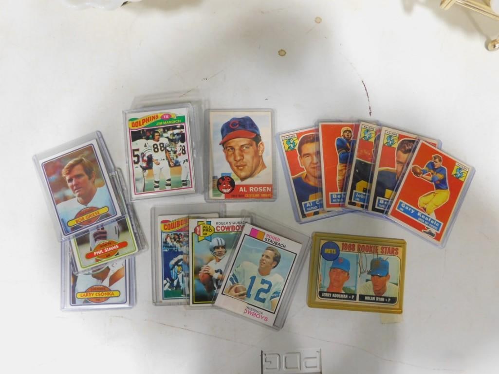 Vintage Sports Cards including 1960's Football, Baseball, etc. Nolan Ryan Rookie (Reprint), etc.: Vintage Sports Cards including 1960's Football, Baseball, etc. Nolan Ryan Rookie (Reprint), etc. All pictures are considered part of the description and should be examined carefully by bidders. Li