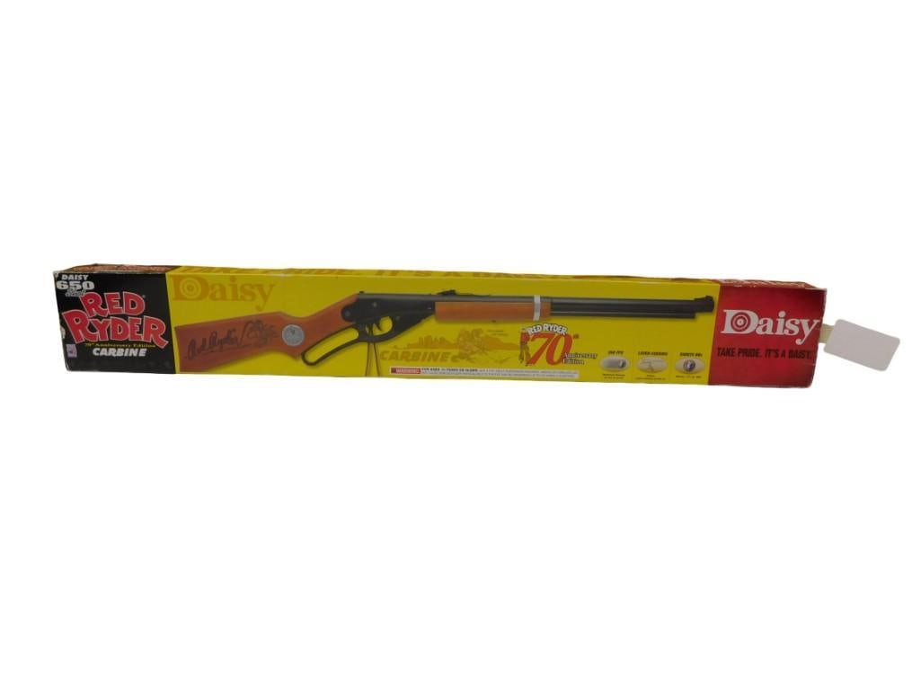 Daisy Red Ryder BB Gun 650 Shot 70th Anniversary Edition Carbine in Original Box: Daisy Red Ryder BB Gun 650 Shot 70th Anniversary Edition Carbine in Original Box. Red Rider. All pictures are considered part of the description and should be examined carefully by bidders. Live