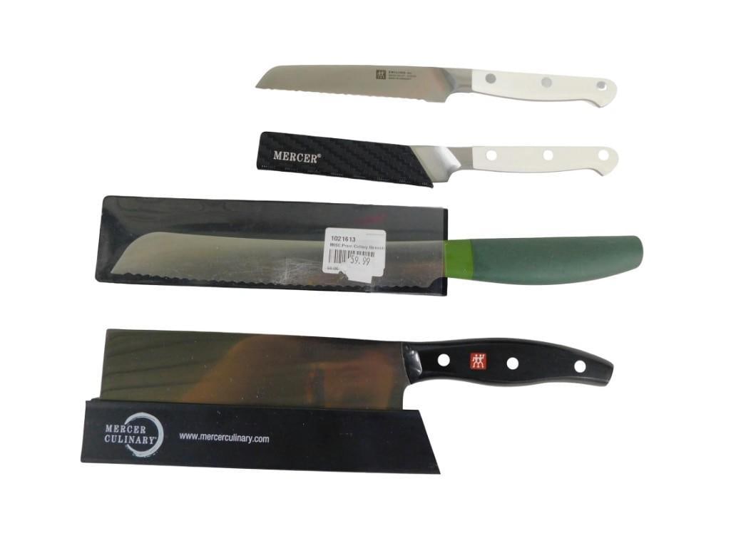 Kitchen Knife Lot including Zwiling, Mercer, etc: Kitchen Knife Lot including Zwiling, Mercer, etc All pictures are considered part of the description and should be examined carefully by bidders. Live Auctioneers is now offering Live Shipping through