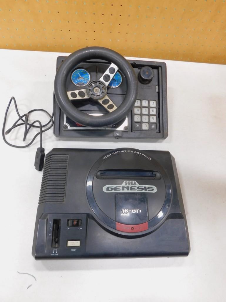 Vintage Sega Genesis Game System and a Coleco Steering Wheel Controller.  All untested (1 of 6)