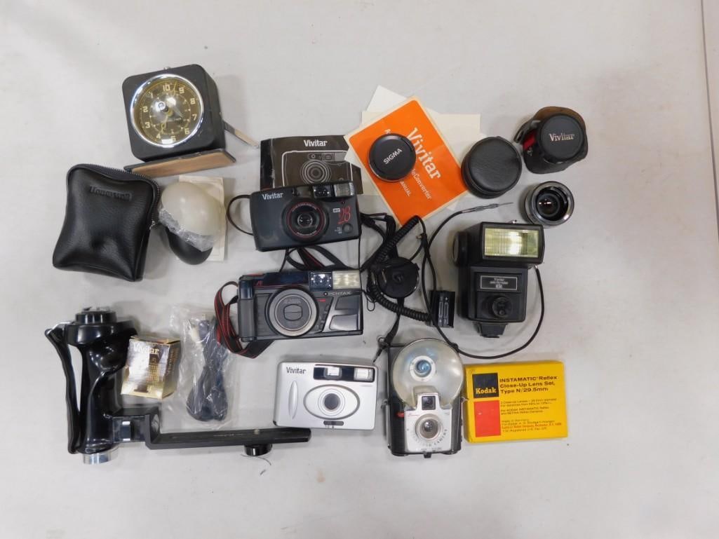 Assorted Camera and Accessories Lot including Vivitar, Flashes, Pentax, Interval Timer, Kodak, etc. (1 of 5)