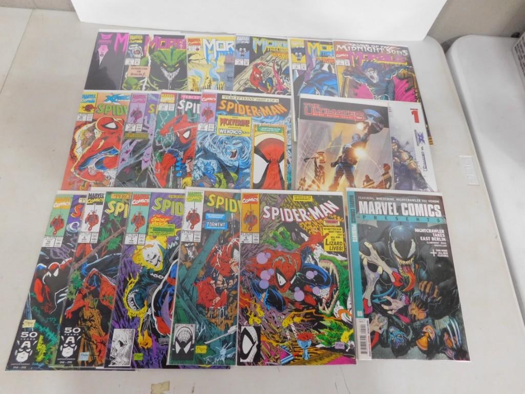Marvel Comic Books including Spider-Man, Morbius, the Ultimates, etc.: Marvel Comic Books including Spider-Man, Morbius, the Ultimates, etc. All pictures are considered part of the description and should be examined carefully by bidders. Live Auctioneers is now offering
