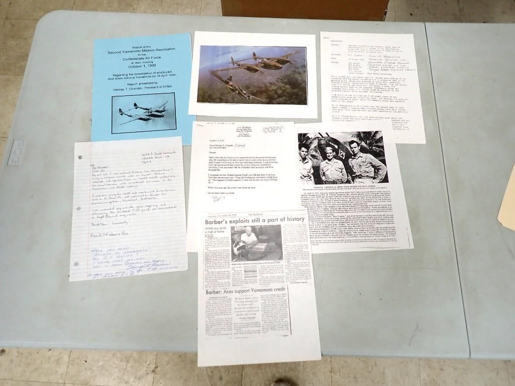 WWII Yamamoto Mission Operation Vengeance Ephemera, Autographs, etc. Rex Barber - No COAs: WWII Yamamoto Mission Operation Vengeance Ephemera, Autographs, etc. Rex Barber - No COAs All pictures are considered part of the description and should be examined carefully by bidders. Live Auctione