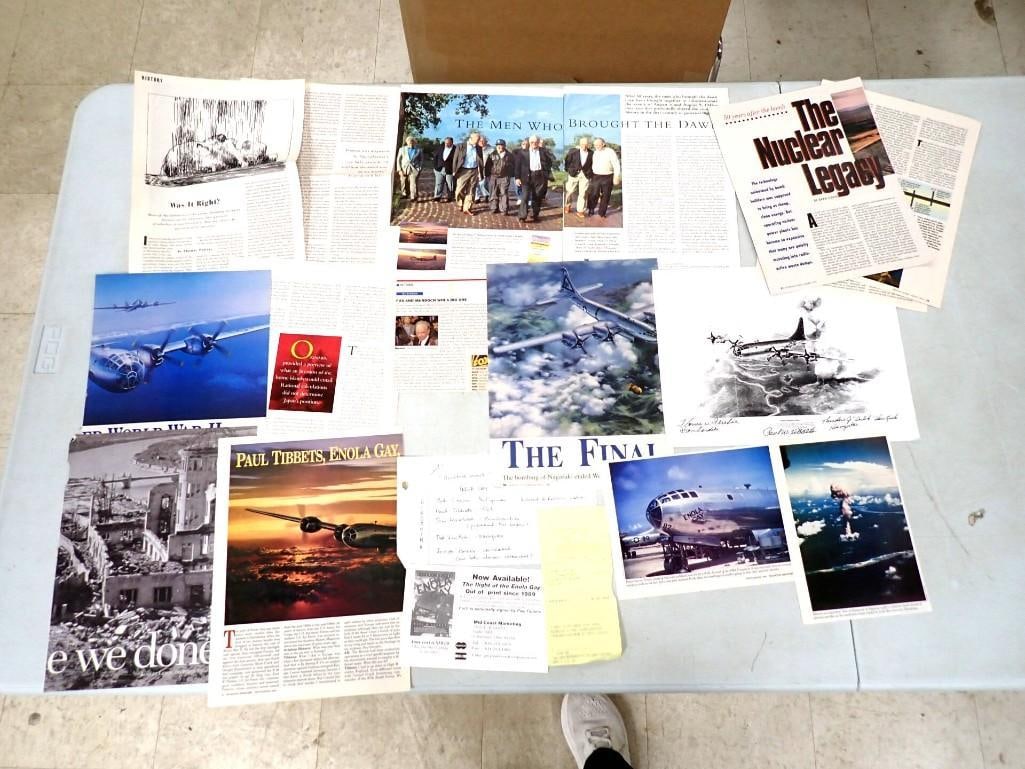 WWII Enola Gay Hiroshima Mission Pictures, Ephemera, Autographs, etc. - No COAs: WWII Enola Gay Hiroshima Mission Pictures, Ephemera, Autographs, etc. - No COAs All pictures are considered part of the description and should be examined carefully by bidders. Live Auctioneers is now