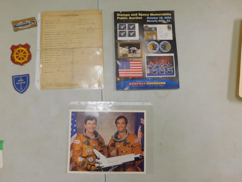 Misc. Lot including Vintage US Army Patches, NASA First Shuttle Crew Photo, Antique Enlistment Reco (1 of 14)