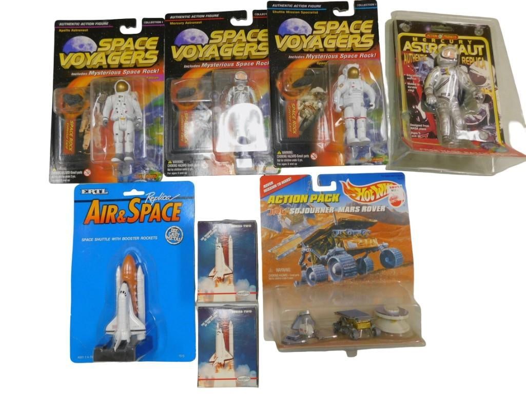 New in Package Space Voyagers Action Figures, Mercury Astronaut, Ertl Space Shuttle, Hot Wheels JPL (1 of 11)
