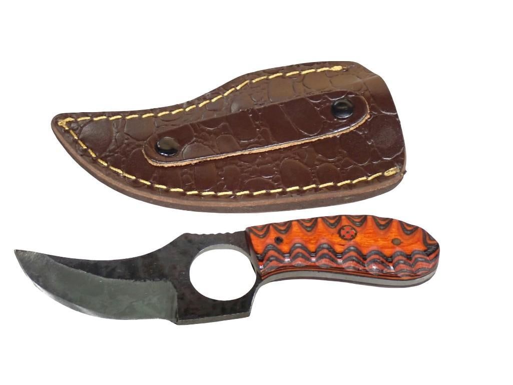 Skinner Knife with Wood Handle and Leather Sheath: Skinner Knife with Wood Handle and Leather Sheath All pictures are considered part of the description and should be examined carefully by bidders. Live Auctioneers is now offering Live Shipping thro