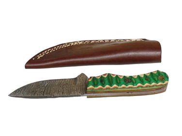 Knife with Wood Handle and Leather Sheath