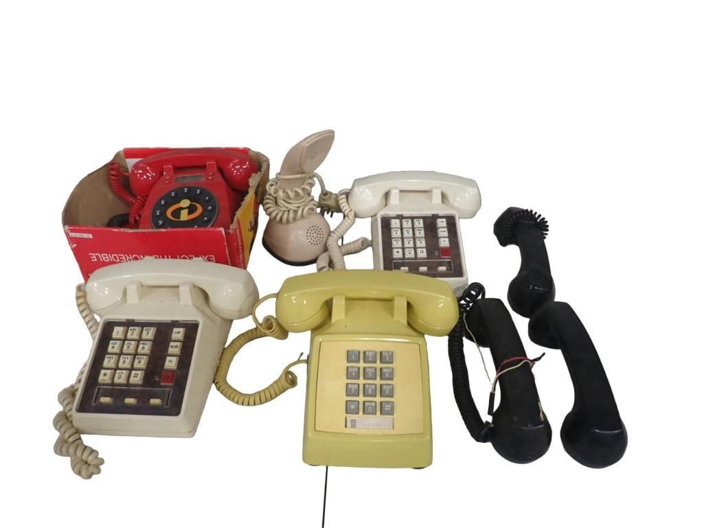Lot of Vintage Telephones and Headsets: Lot of Vintage Telephones and Headsets including Incredibles All pictures are considered part of the description and should be examined carefully by bidders. Live Auctioneers is now offering Live Ship
