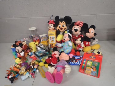 Walt Disney / Mickey Mouse Lot including Plush, Vinyl Goofy Gumball Dispenser, Dominoes, Fantasia