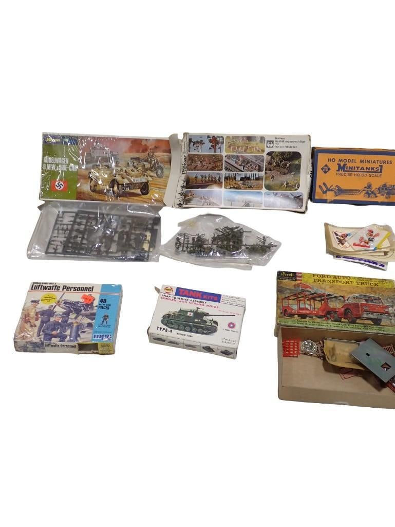 Model Kit Lot, etc. Including MPC Luftwaffe Personnel figures, AHM Type-4 Tank, Hasegawa German Army (1 of 5)