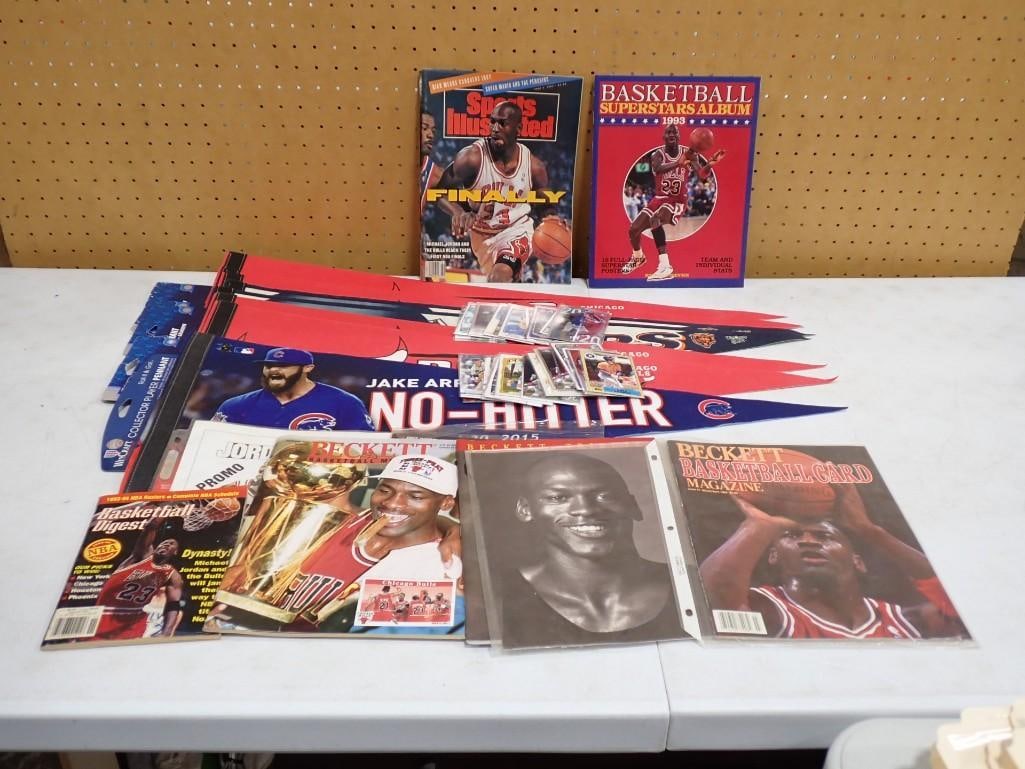 Sports Lot including Michael Jordan Magazines, Beckett, SI, Pennants, Chicago Cubs, Jake Arrieta, et (1 of 7)