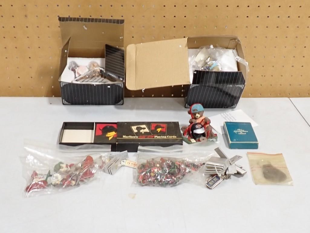 Misc Lot including Marlboro Playing Cards, Figurines, Harley Davidson, United Airlines, Metal Soldie (1 of 15)