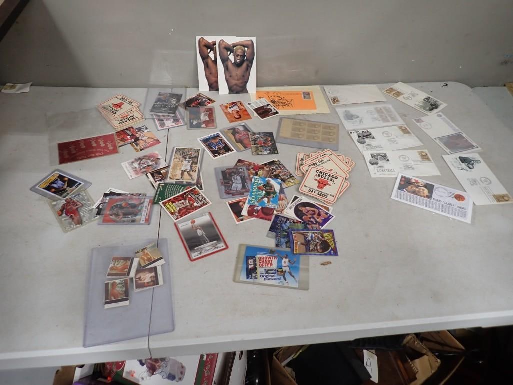 Sports Lot, etc. Including Risque Dick's Last Resort Match Books, Chicago Bulls Cards, Ephemera, 1st: Sports Lot, etc. Including Risque Dick's Last Resort Match Books, Chicago Bulls Cards, Ephemera, 1st Day Issue Stamps, Basketball Cards, New and Vintage etc. All pictures are considered part of th