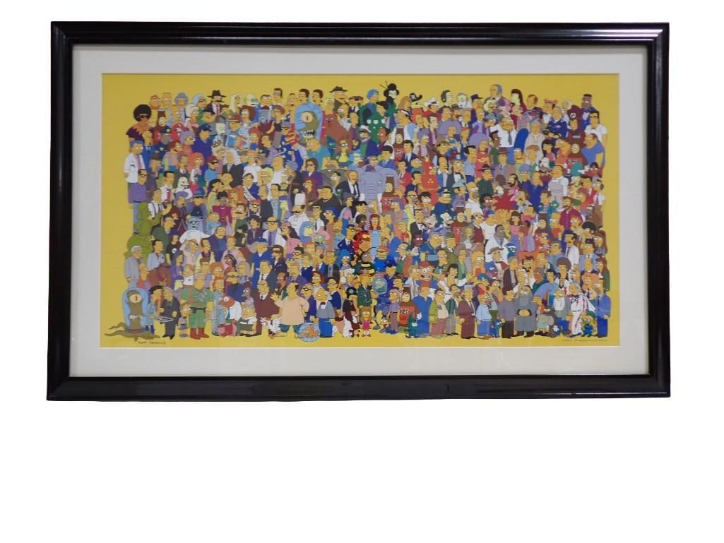 Framed Simpson's Print of the Cast - Measures roughly 44x27" (1 of 7)