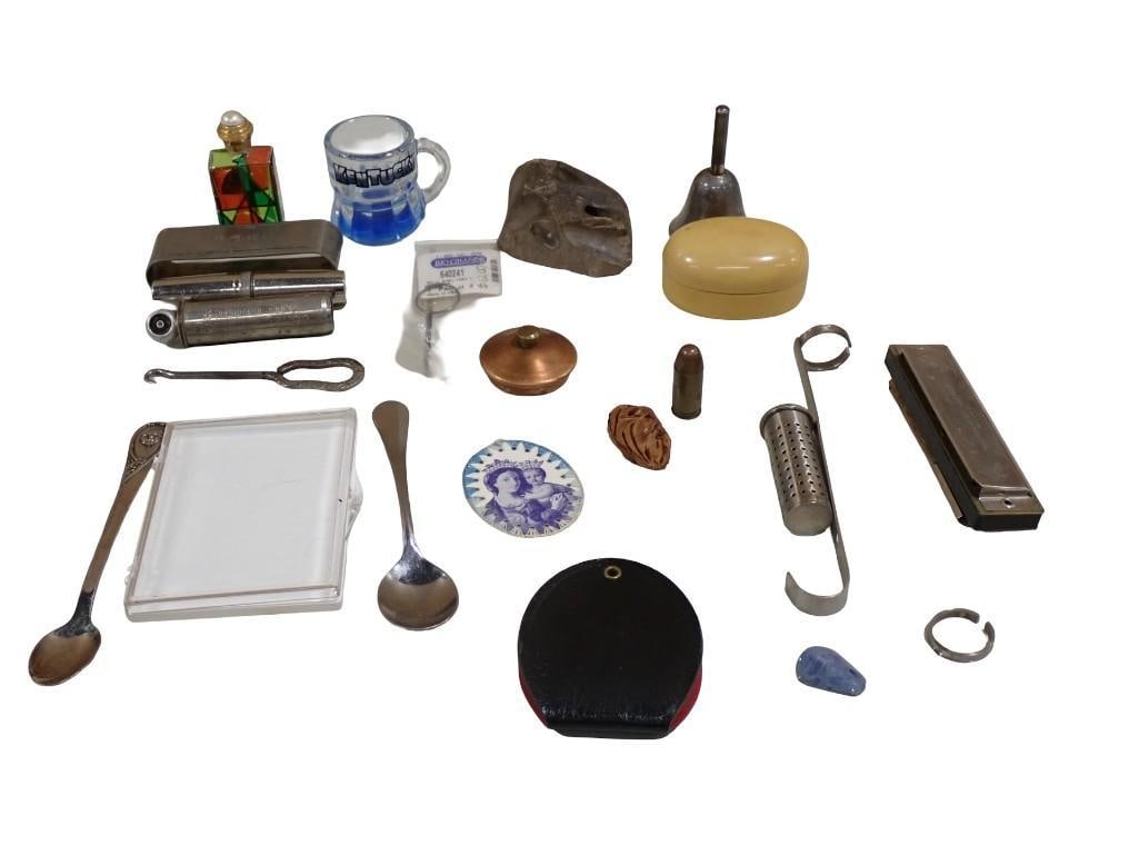 Lot of assorted Smalls including vintage, Tire Gauge, spoons, harmonica, knickknacks, etc. (1 of 5)