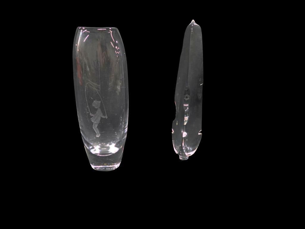 Glass Lot including Signed Vase with embossed girl jump roping and an art piece with Star of David (1 of 6)