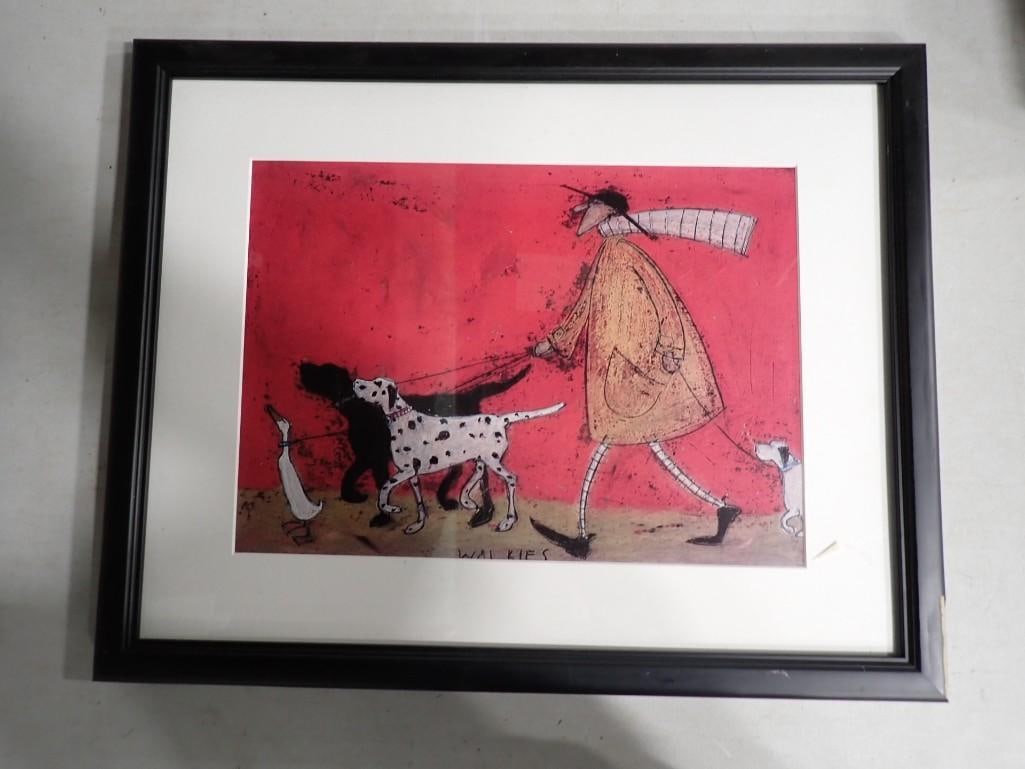 Framed Sam Toft Print "Walkies" - Measures roughly 18x23": Framed Sam Toft Print "Walkies" - Measures roughly 18x23" All pictures are considered part of the description and should be examined carefully by bidders. Live Auctioneers is now offering 