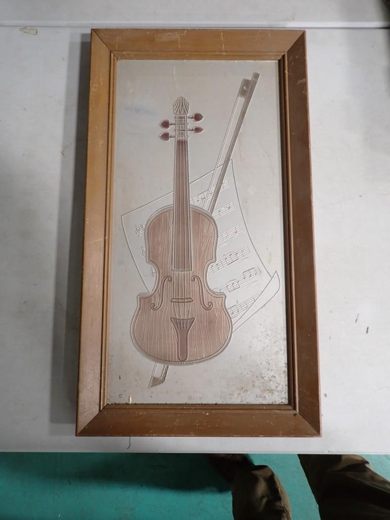 Framed Metal Etching of a violin - Measures roughly 15x27" (1 of 7)