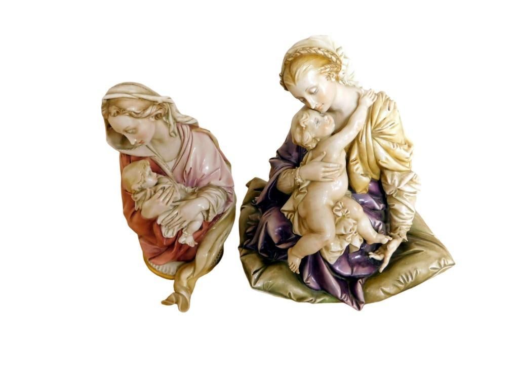 2 Antonio Borsato Porcelain Figurines Madonna and Child Titian Madonna: 2 Antonio Borsato Porcelain Figurines Madonna and Child Titian Madonna Made in Italy All pictures are considered part of the description and should be examined carefully by bidders. Live Auctioneers