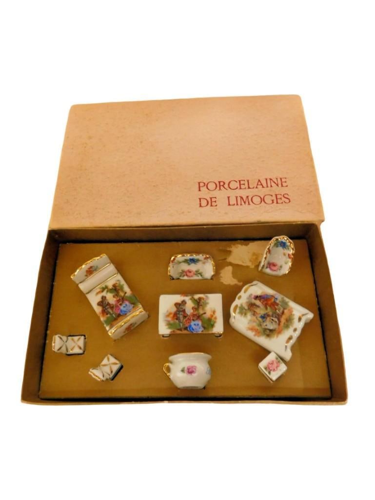 Limoges Dollhouse Miniature Furniture Set in Original Box Vintage France: Limoges Dollhouse Miniature Furniture Set in Original Box Vintage France. Includes everything that you see in the pictures All pictures are considered part of the description and should be exam