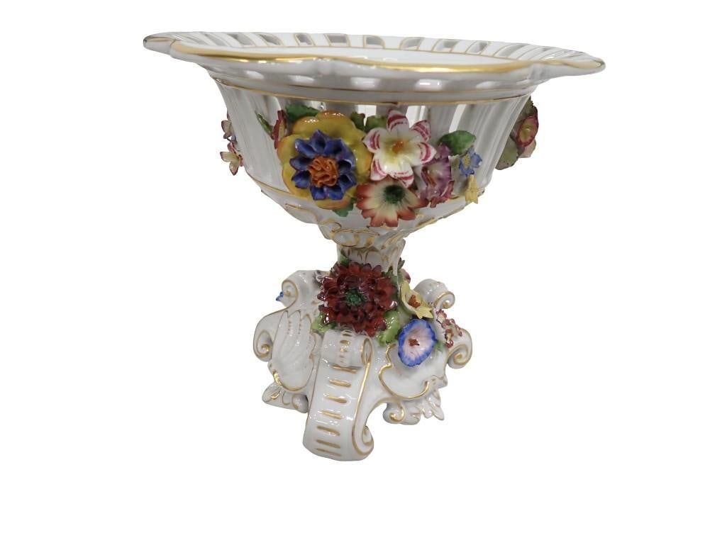 Vintage Von Schierholz Porcelain Compote or Pedestal Bowl with Floral Design: Vintage Von Schierholz Porcelain Compote or Pedestal Bowl with Floral Design All pictures are considered part of the description and should be examined carefully by bidders. Live Auctioneers is now