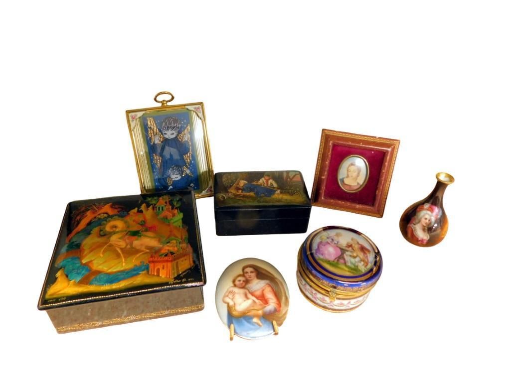 Vintage and Antiques incl Russian Laquer Box, Trinket Boxes, Small Vase, Procelain Trinket Box, etc (1 of 10)