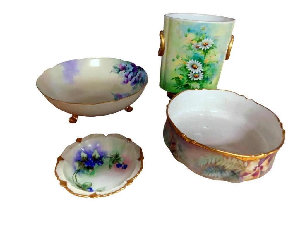 Lot of Antique Porcelain incl Jean Pouyat Limoges Footed Bowl, Vase, Etc (1 of 16)