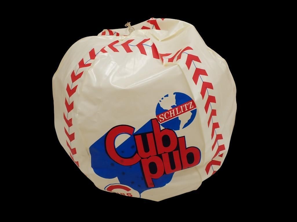 Vintage 1973 Schlitz Cub Pub Beach Ball Chicago Cubs Baseball Promo: Vintage 1973 Schlitz Cub Pub Beach Ball Chicago Cubs Baseball Promo. It still appears to hold air. It wasn't blown up all the way and is still about the same after 4 days. All pictures
