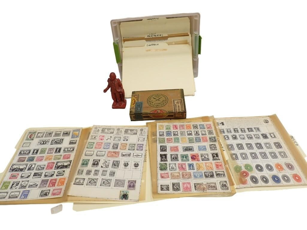 Collection of International Stamps with a Cast Iron George Washington Figure (1 of 8)