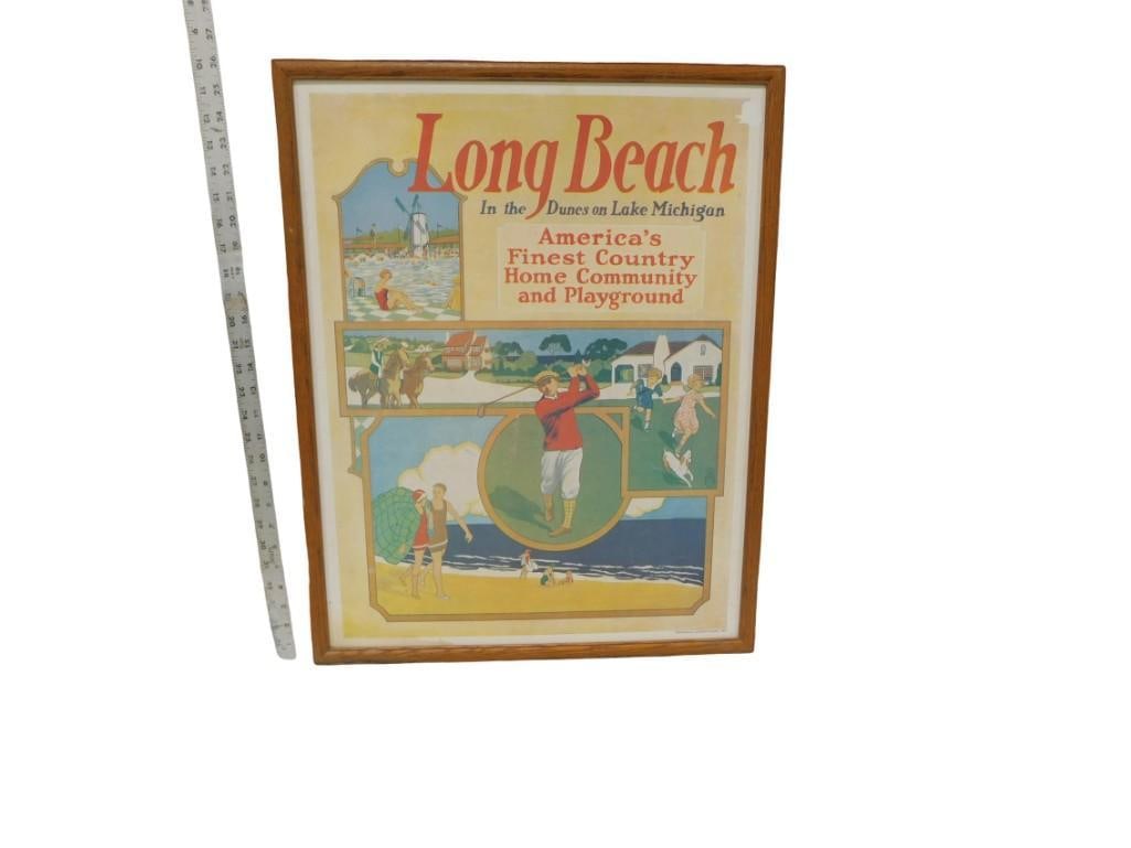 Vintage Long Beach in the Dunes on Lake Michigan Framed Advertising Print (1 of 9)