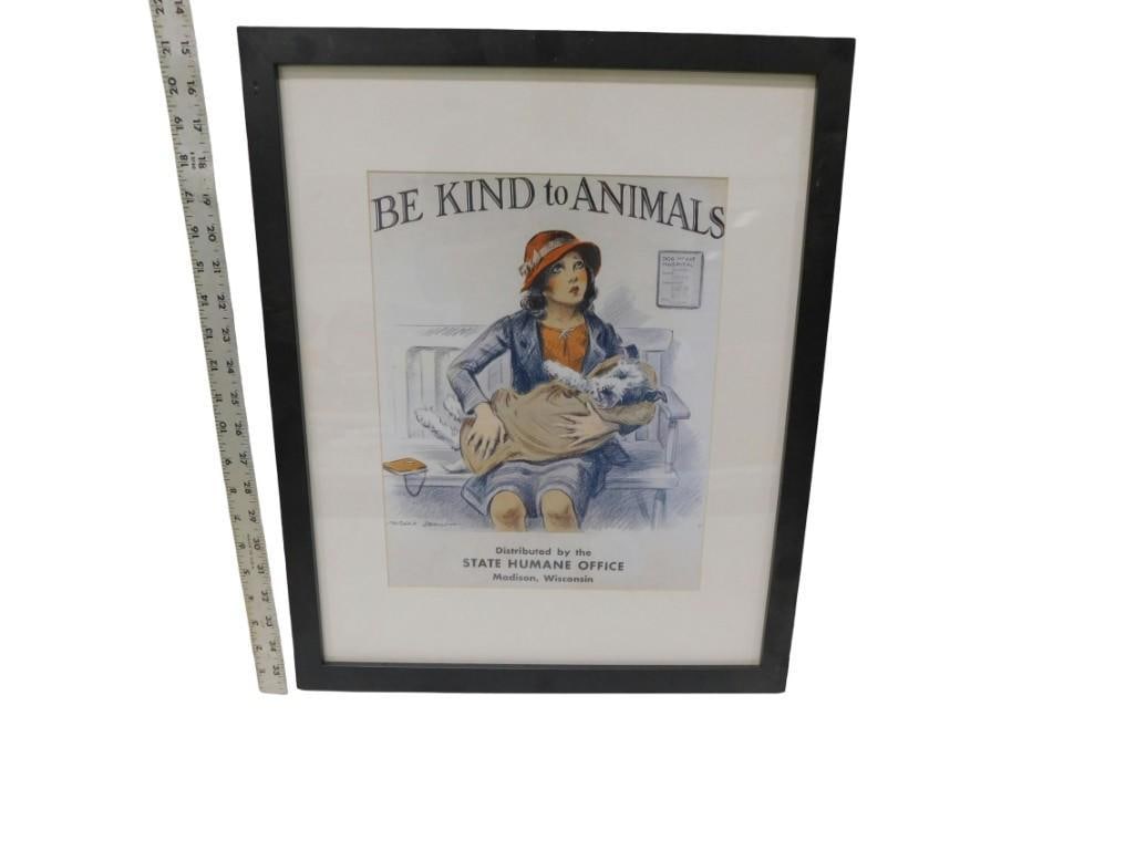 Vintage Morgan Dennis Be Kind to Animals Framed Print Advertising - Measures roughly 17x21" (1 of 6)