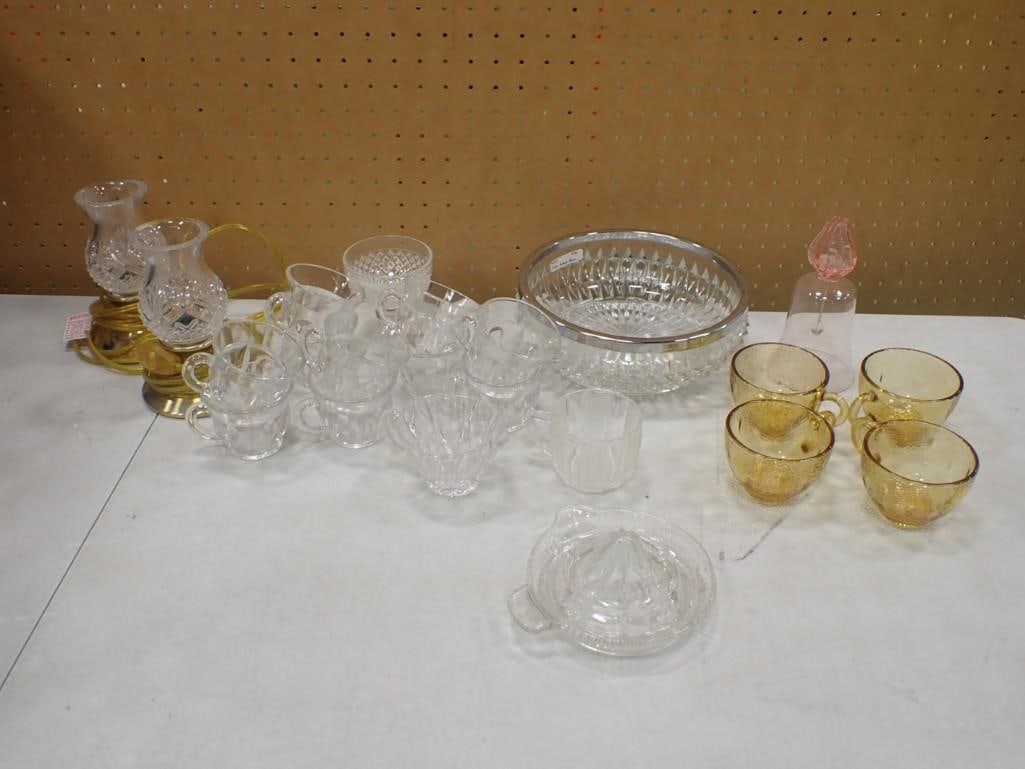 Crystal and Glass Lot incl Pr of Waterford Crystal Lamps, Juicer, Punch Cups, Etc (1 of 11)