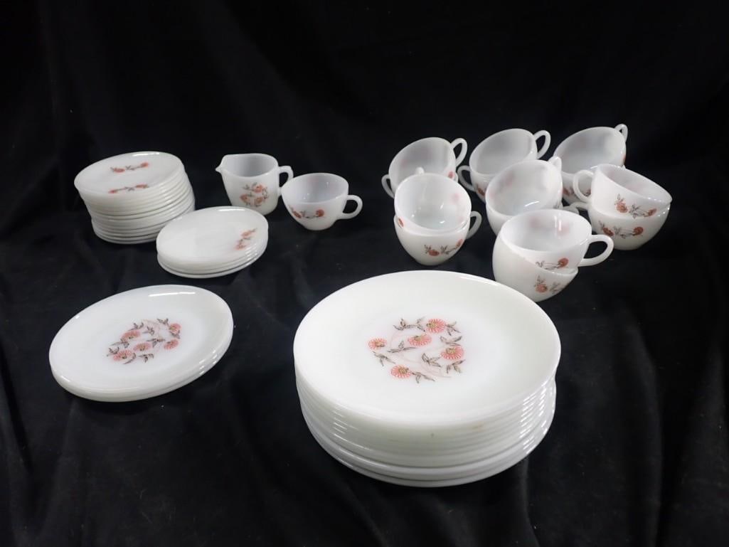 Lot of Vintage Fire King Fleurette Dishes incl Plates, Cups, Creamer (1 of 9)