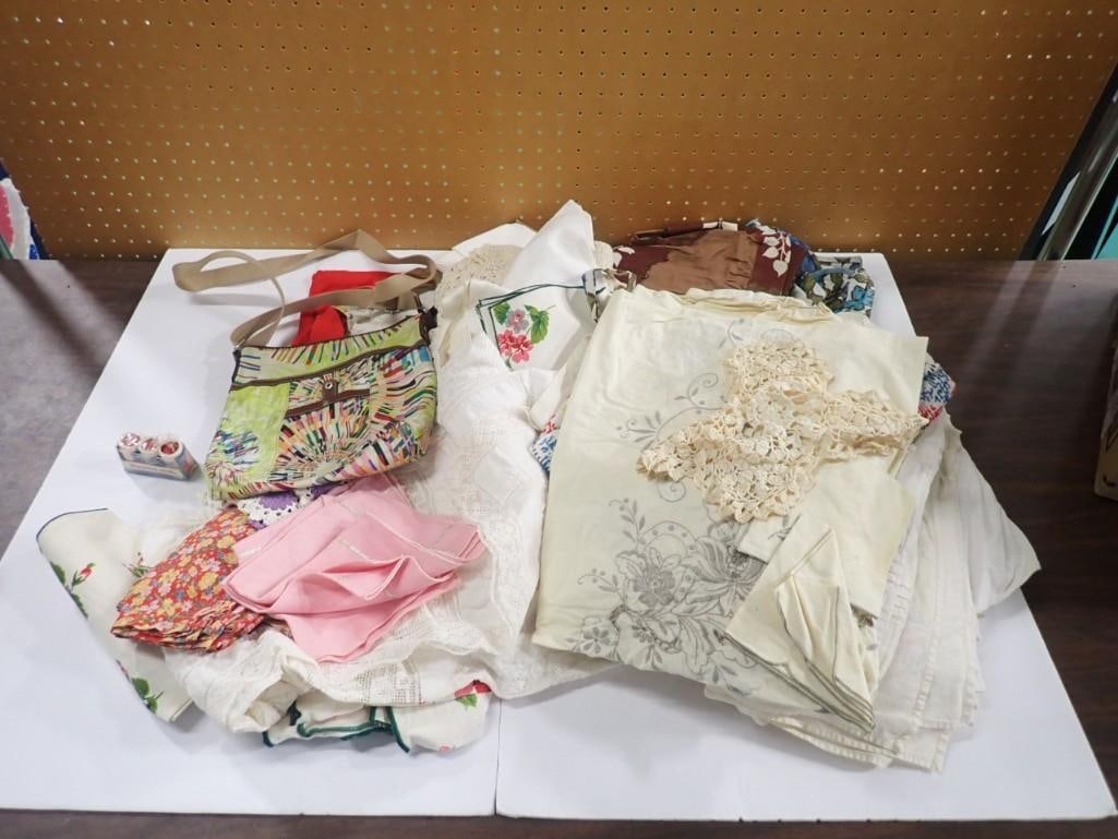 Lot of Vintage Linens incl Aprons, Handmade, Crocheted Doily, Purse or Handbag, etc (1 of 6)