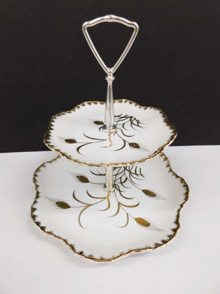 1950s Lefton 2 Tier Tidbid Golden Wheat: Vintage 1950s Lefton 2 Tier Tidbid Tray Golden Wheat All pictures are considered part of the description and should be examined carefully by bidders. Live Auctioneers is now offering Live Sh