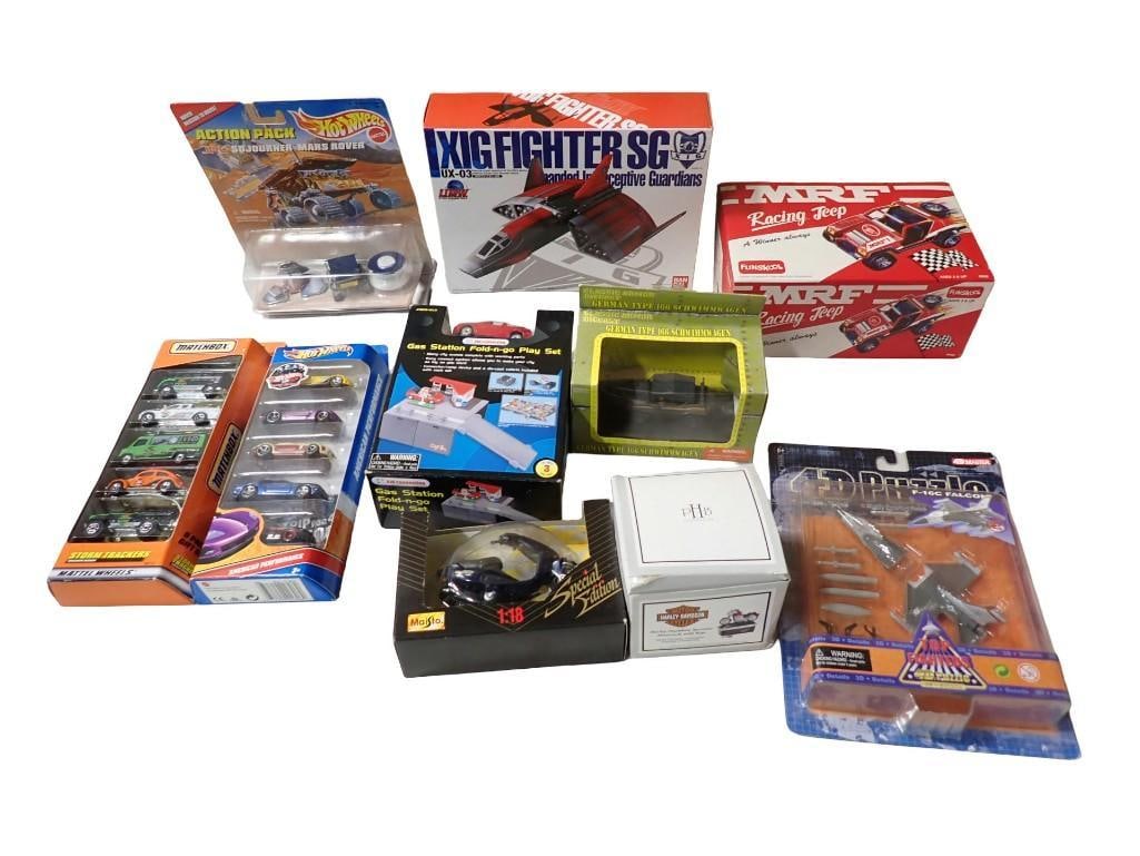 Lot of Die-Cast Cars, etc. Including Box Sets, Matchbox, Hot Wheels, XIG Fighter SG, MRF Jeep, NASA: Lot of Die-Cast Cars, etc. Including Box Sets, Matchbox, Hot Wheels, XIG Fighter SG, MRF Jeep, NASA Sojourner Mars Rover, F-16C Falcon, Harley Davidson, etc. All pictures are considered part of the de