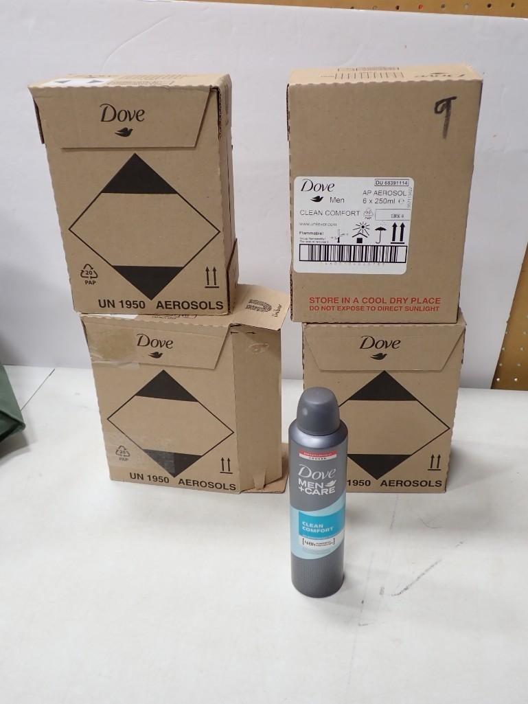4 Cases of 6 Each of Dove Men Care Clean Comfort Anti-Perspirant Aerosol: 4 Cases of 6 Each of Dove Men Care Clean Comfort Anti-Perspirant Aerosol All pictures are considered part of the description and should be examined carefully by bidders. Live Auctioneers is now offeri