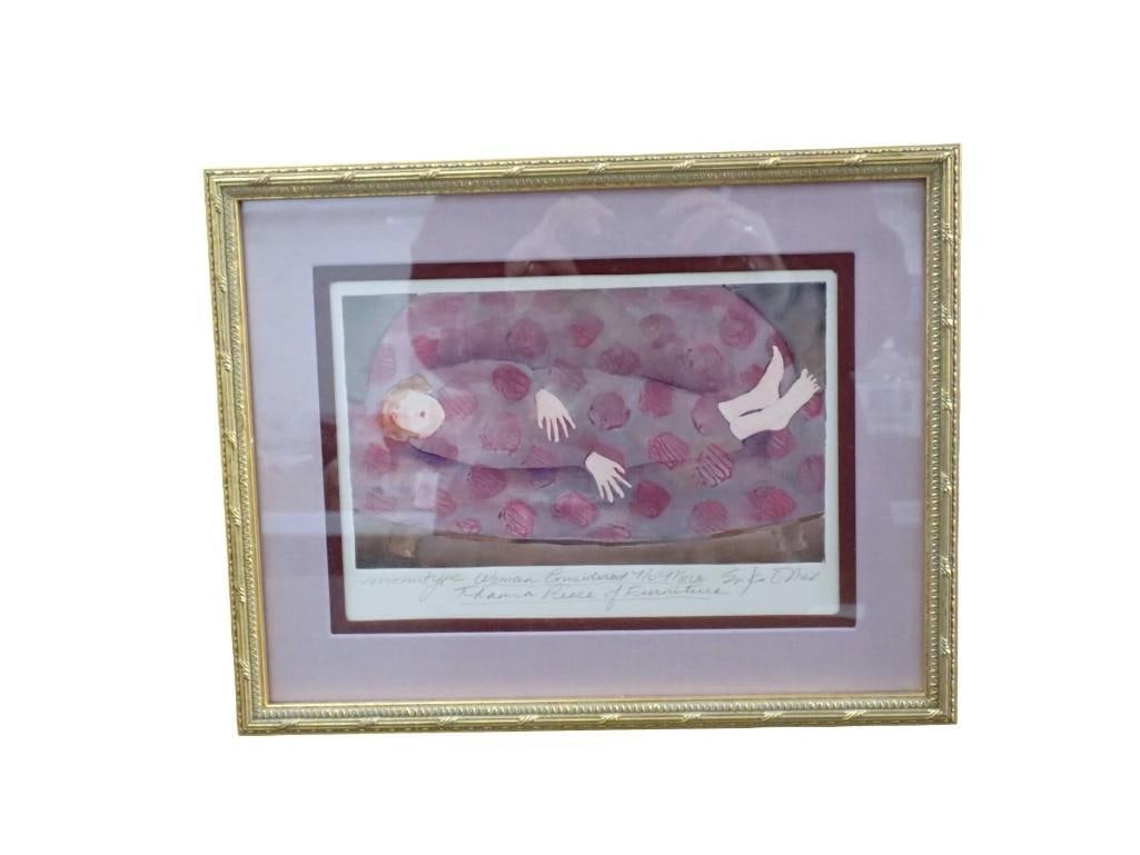 Framed Pencil Signed Print - Monotype Woman Considered No More Than a Piece of Furniture Erika Oller: Framed Pencil Signed Print - Monotype Woman Considered No More Than a Piece of Furniture Erika Oller - Measures roughly 10x13" All pictures are considered part of the description and should be exa