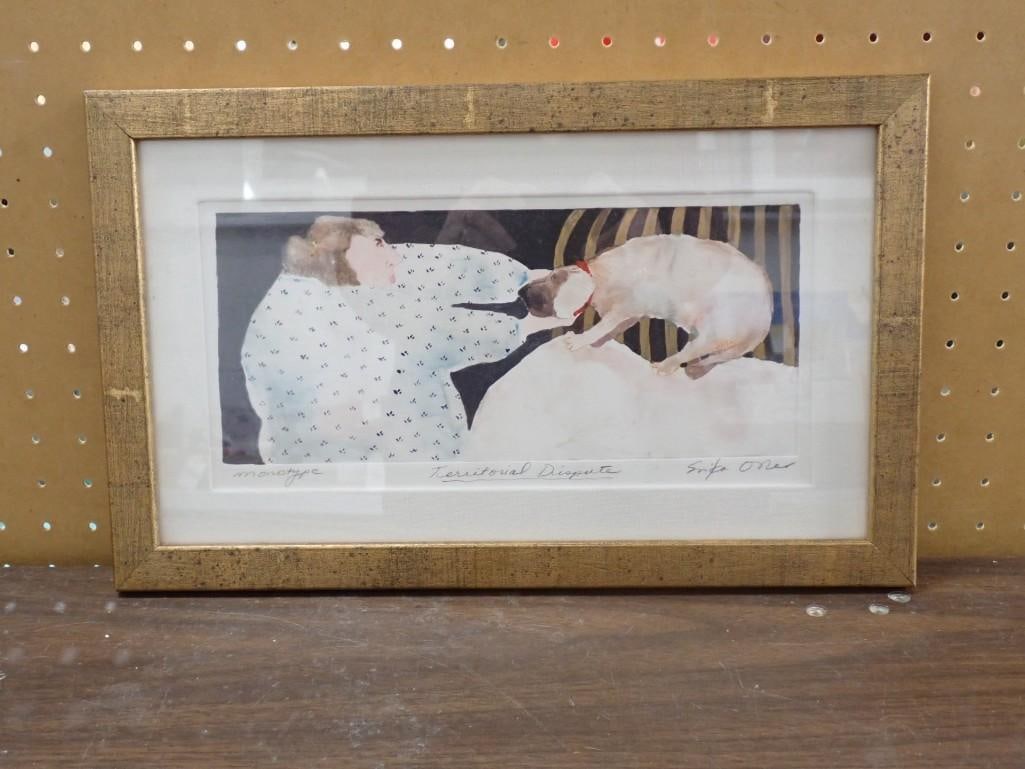 Framed Erika Oller Signed Print - Territorial Dispute - Measures roughly 10x16": Framed Erika Oller Signed Print - Territorial Dispute - Measures roughly 10x16" All pictures are considered part of the description and should be examined carefully by bidders. Live Auctioneers is