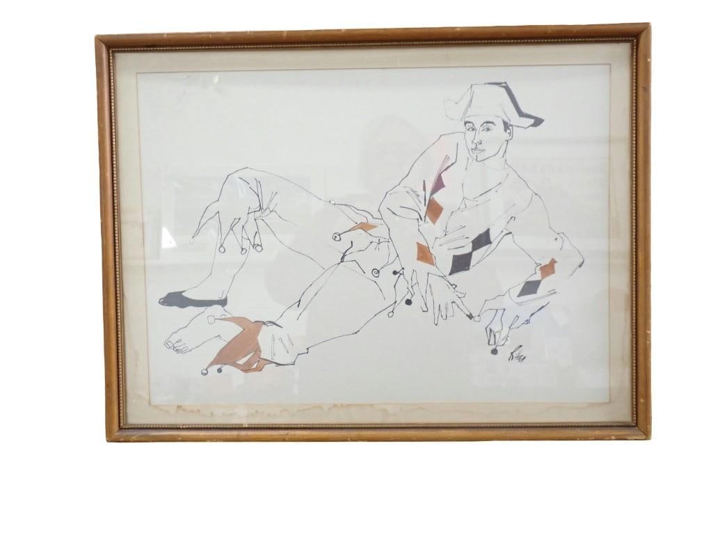 Framed Print of a Jester or Harlequin: Framed Print of a Jester or Harlequin - Measures roughly 17x23" All pictures are considered part of the description and should be examined carefully by bidders. Live Auctioneers is now offeri