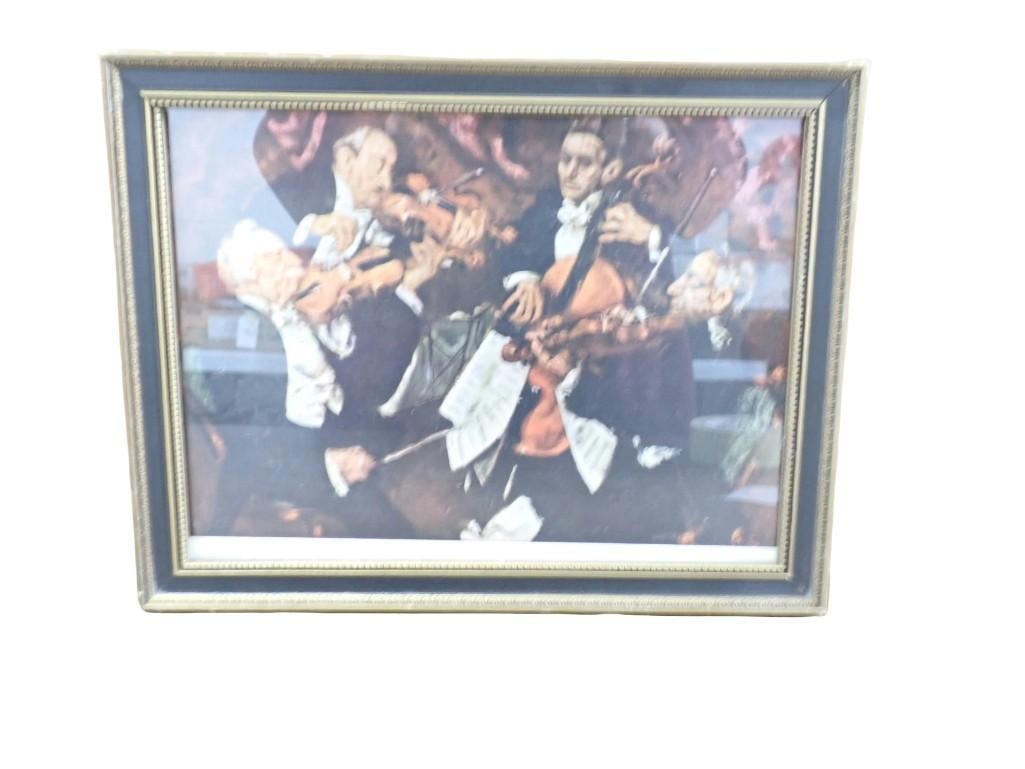 Framed Jack Levine print - String Quartette - Measures roughly 10x14": Framed Jack Levine print - String Quartette - Measures roughly 10x14" All pictures are considered part of the description and should be examined carefully by bidders. Live Auctioneers is now offer