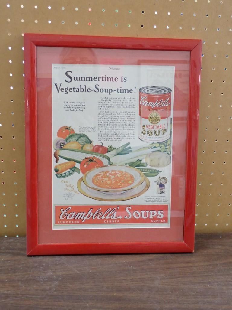 Campbell's Soups Ad Framed 13 1/2" x 17": Campbell's Soups Ad Framed 13 1/2" x 17" All pictures are considered part of the description and should be examined carefully by bidders. Live Auctioneers is now offering Live Shipping t