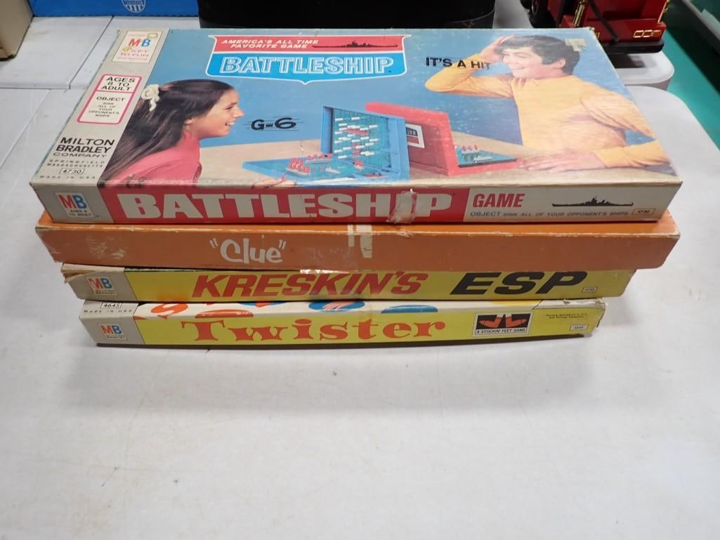 Vintage Board Game Lot including Battleship, Twister, Kreskin's ESP, Clue - Comes with everything as (1 of 5)