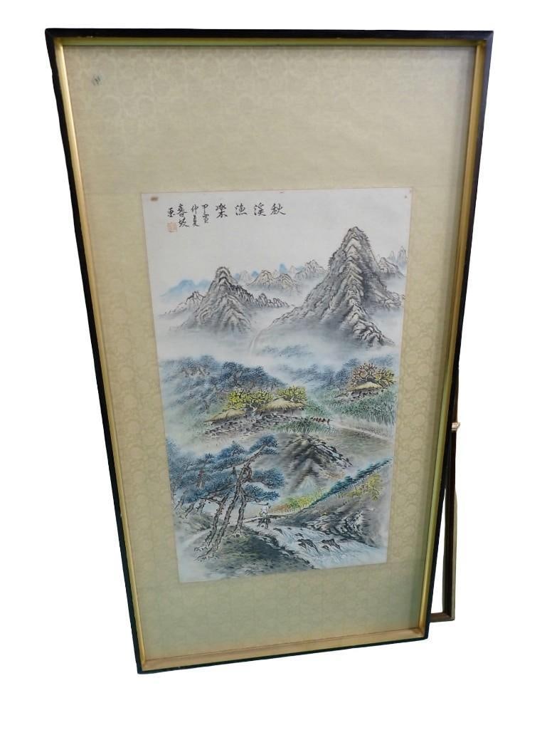 Large Framed Asian Style Print - Enjoying books and Fishing in the Autumn Breeze (1 of 8)