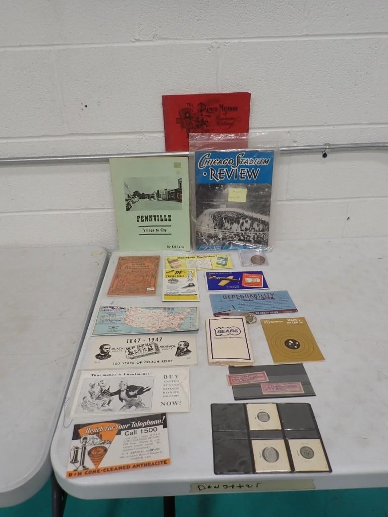 Vintage Ephemera and Smalls incl Tokens, Advertising, Chicago Stadium Review, Etc: Vintage Ephemera and Smalls incl Tokens, Advertising, Chicago Stadium Review, Etc All pictures are considered part of the description and should be examined carefully by bidders. Live