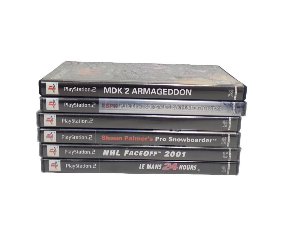 PS2 Video Games incl 5 Sealed and 1 Open: PS2 Video Games incl 5 Sealed and 1 Open. Includes City Crisis, Le Mans 24 Hours, NHL Face Off 2001, X Winter Games Snowboarding, Shaun Palmer's Pro Snowboarder, MDK 2 Armageddon All