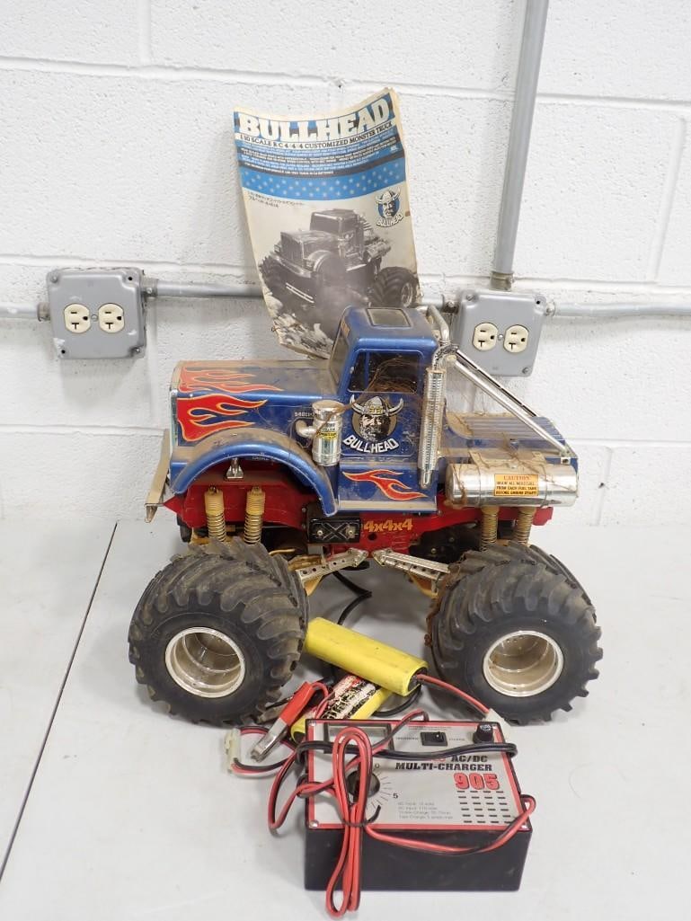 Tamiya Bullhead 4x4x4 Monster Truck Toy and an AC/DC Multi Charger: Tamiya Bullhead 4x4x4 Monster Truck Toy and an AC/DC Multi Charger Condition: both are untested All pictures are considered part of the description and should be examined carefully by