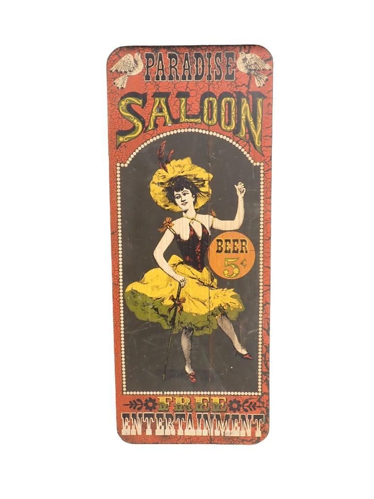 Paradise Saloon Sign Retro Wall Hanging 11"x 28 1/2" (1 of 6)