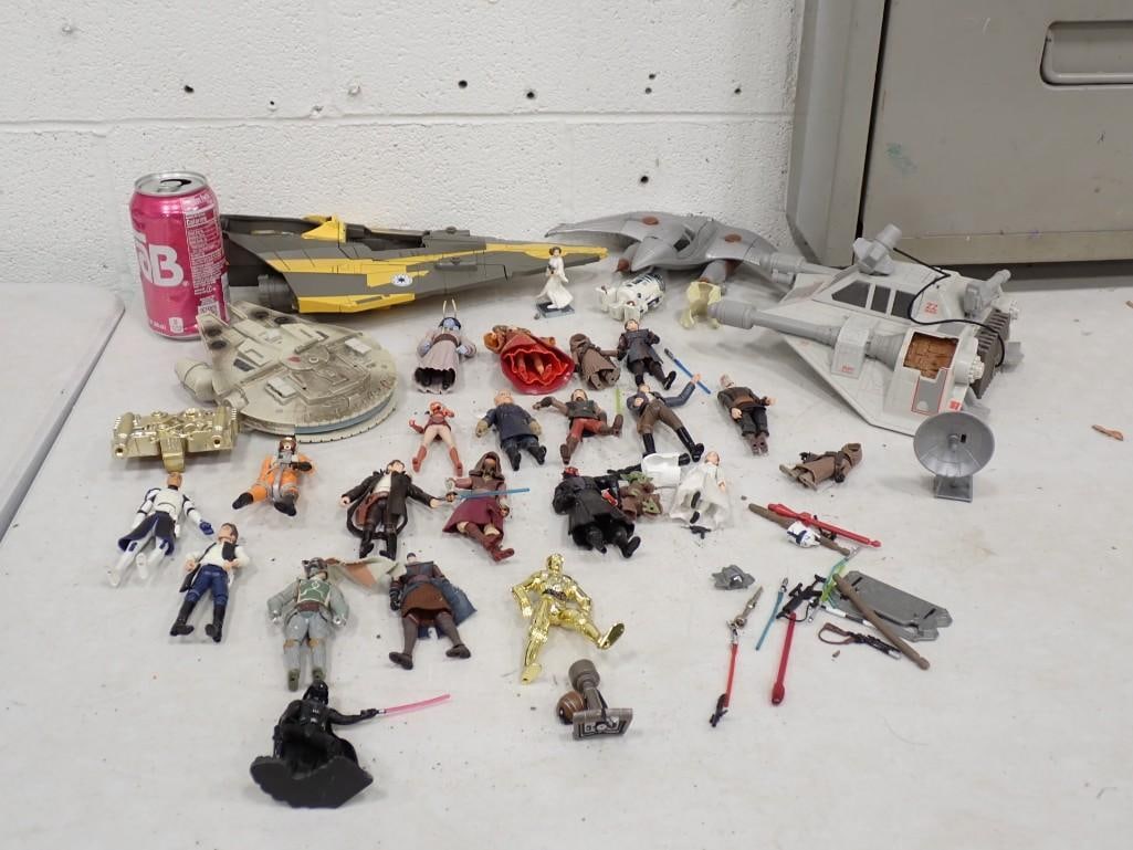 Star Wars Toy Lot including Action Figures, Millennium Falcon, Starfighter, Snowspeeder, etc - 7